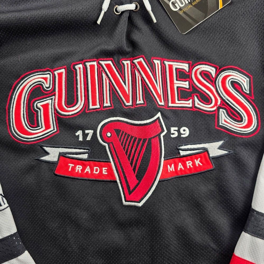 NEW Guinness Hockey Jersey Men Large Black Red White Lace Up G3003-L Embroidered - Picture 3 of 13